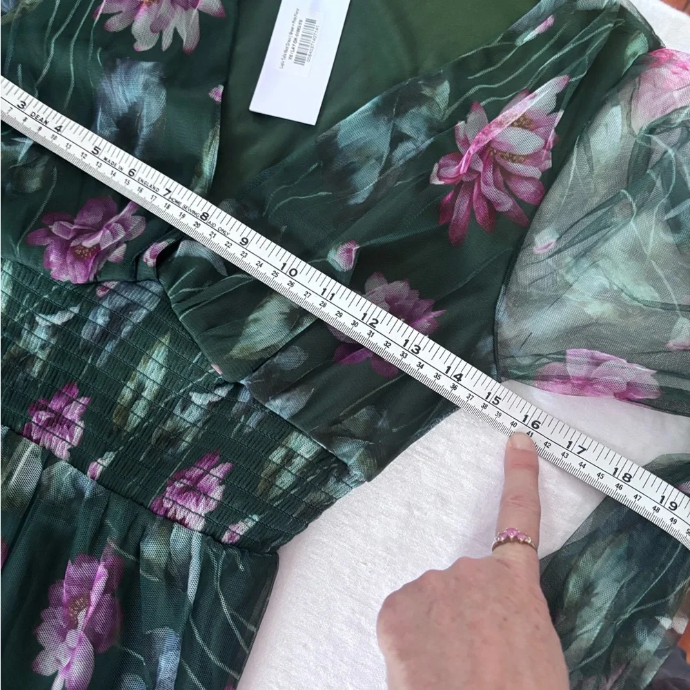 Baltic Born NWT Layla Tulle Maxi Dress Dark Floral Green 3 Layers - Picture 10 of 16